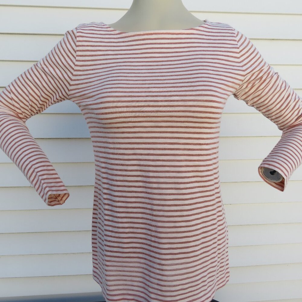 J. Crew Artist Long Sleeve Tee Shirt Striped Metallic Rose Gold